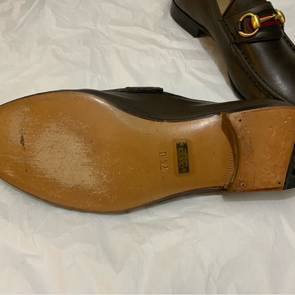 Authentic Gucci Web Gold Horsebit Brown Leather Mens Loafer size 7.5 D - Picture 4 of 16